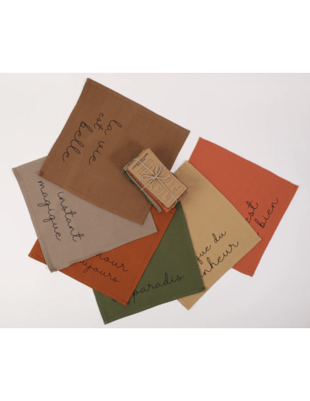 LOT DE 6 SERVIETTES DE TABLE QUE DU BONHEUR - SOPHIE JANIERE