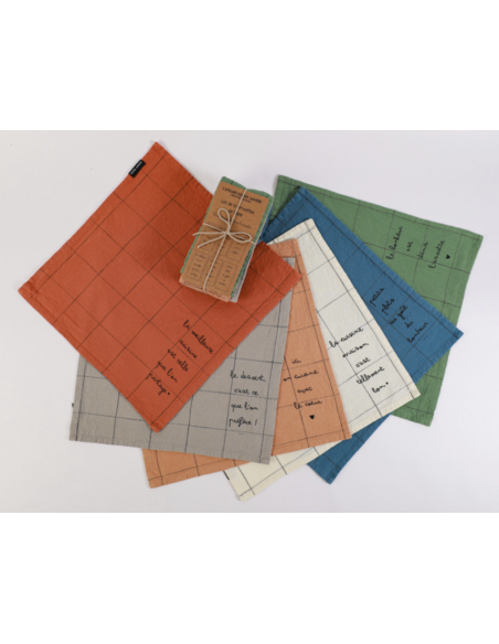 LOT DE 6 SERVIETTES DE TABLE QUE DU BONHEUR - SOPHIE JANIERE